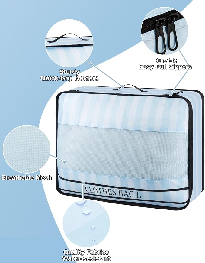 9 Set Packing Cubes Luggage Packing Organizers for Travel Accessories Space Saving Travel Bags for Carry On, Lightweight Mesh Zipper, Clothes, Shoes, Laundry and Shoe Bag (Blue Streak) - Image 5