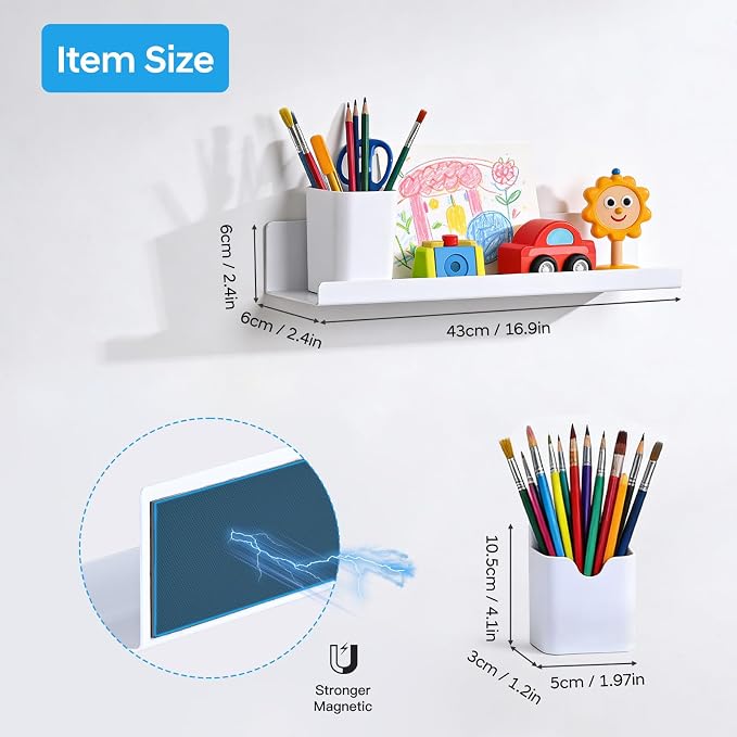 2 Pack 17" Metal Magnetic Bookshelf for Whiteboard, Strong Reusable Magnetic Display Shelf, Holds up to 12 lbs, Storage Organizer for Classroom, Kids Room, Office, Kitchen & Garage - Image 4