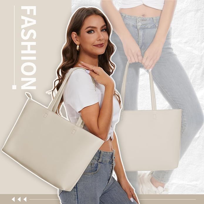 KALIDI Tote Bag Zipper Shoulder Bag Vegan Leather Purses Satchel for Women | Large Casual Handbag for Work Commuting Dating College Everyday - Image 2