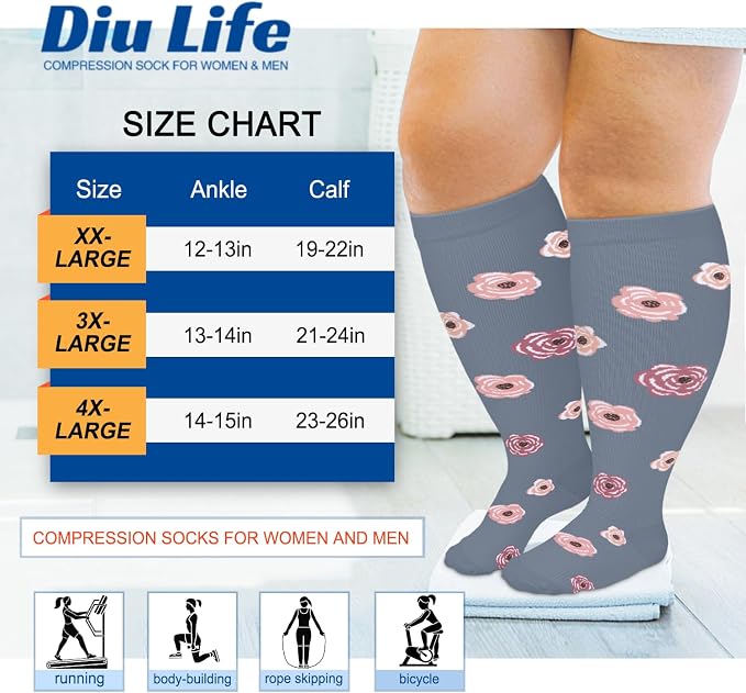 Diu Life Plus Size Compression Socks for Women & Men 15-20 mmhg Extra Wide Calf Knee High Support Socks for Circulation - Image 4