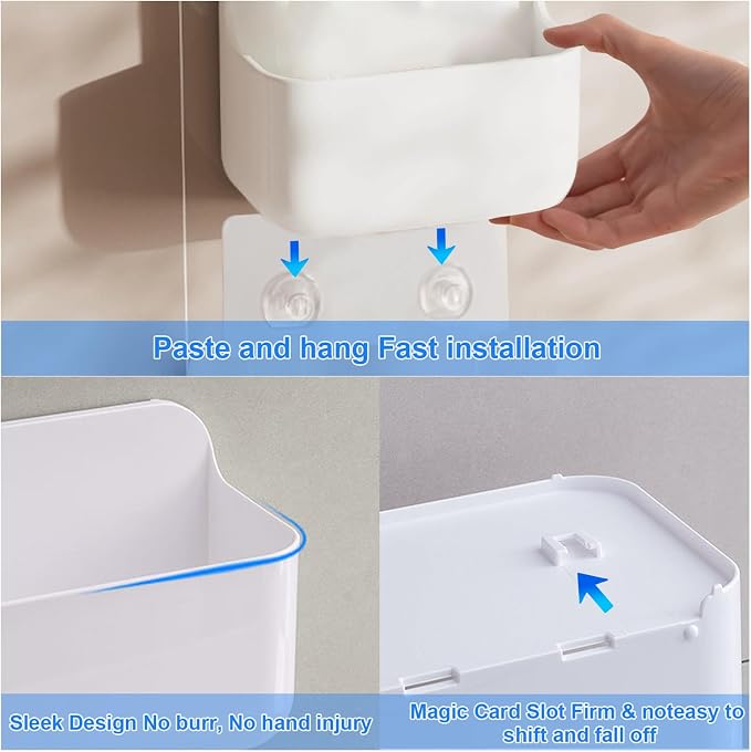 Wall Mount Organizer, 2Pc Small Adhesive Cabinet Door Organizer | Bathroom Shelf for Wall,No Drilling Hang Adhesive Shelf, with Self Adhesive Tapes, for Bathroom, Kitchen, Living Room - White - Image 7