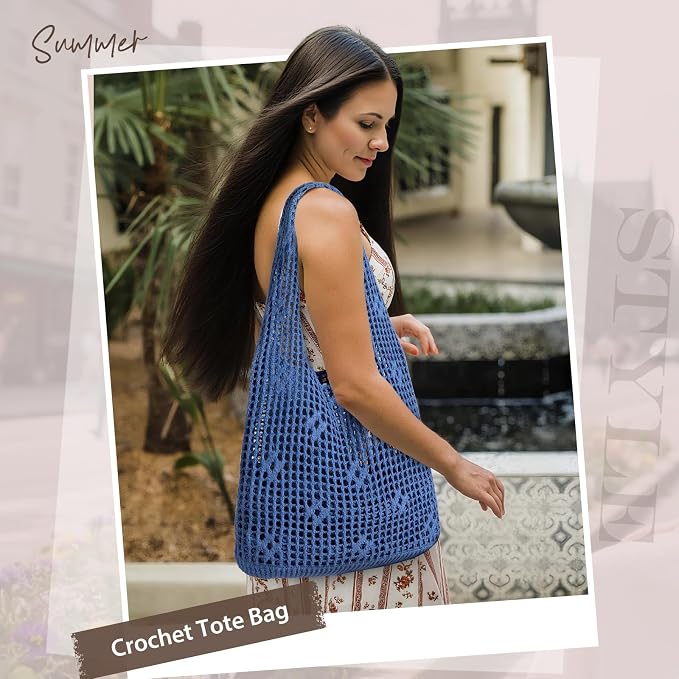 Sightor Crochet Tote Bag, Mesh Beach Bag Knit Summer Hobo Bag for Women | Beach Tote bag Vacation Outfits Aesthetic Boho Bag - Image 7