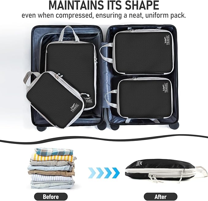 4 Set Compression Packing Cubes, Suitcase Organizer, Lightweight Travel Essentials, Compression Bags For Travel Accessories Luggage Storage Set (4 Pcs, Black) - Image 5