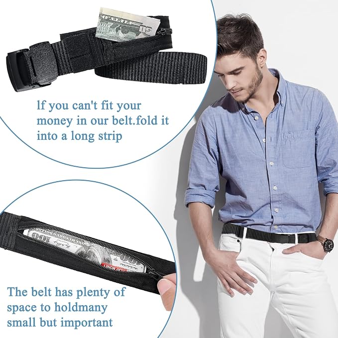 Money Belt, 2 Pcs Security Belt for Travel for Men Hidden Anti-Theft Nylon for Business Trip Jogging Outdoor Working Gift for Fathers Dad Men Boyfriend (Black,Khaki) - Image 5
