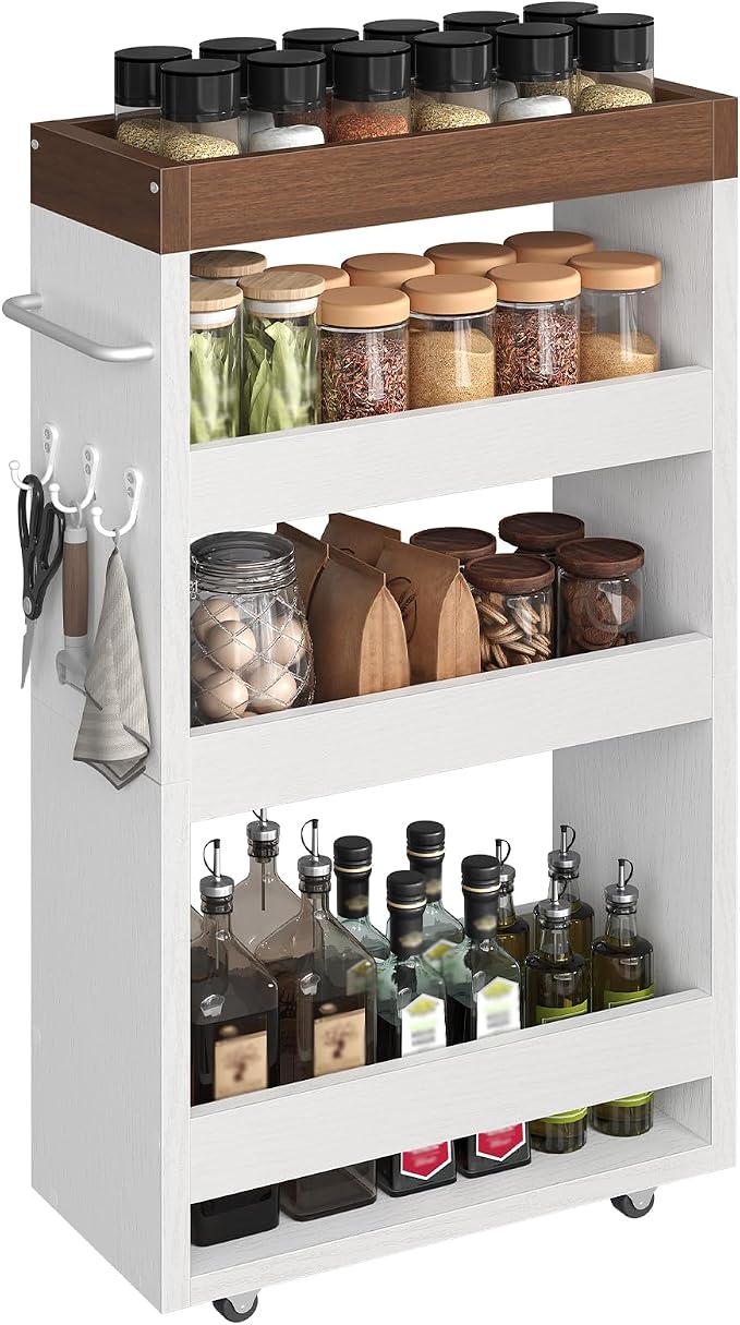 Slim Storage Cart, 4-Tier Rolling Utility Cart with Handle | Slide Out Organizer Trolley, Space Saving Narrow Shelf for Kitchen, Bathroom, Laundry Small Corners - Image 7