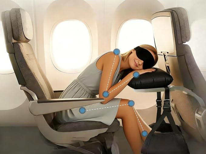 Portable Travel Sleep Comfort Set for Plane Sleep Kit at Plane Inflatable Travel Pillows Eye Mask Ear Plugs for Airplane Essentials for Seat Airplane Gadgets for Sleep Comfort (C) - Image 2