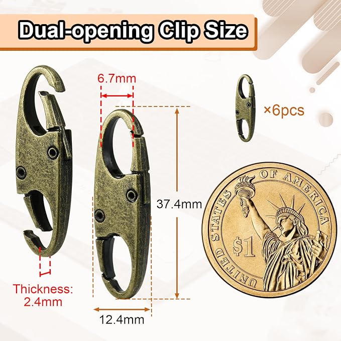 CooBigo 6pcs Anti Theft Zipper Lock Clips for Bag Pull Replacement, Bronze | Zinc Alloy Double Opening Small Carabiner Clips Anti Theft Zipper Clip for Keychain Charm, Luggage Bag Lock, Travel & Camping - Image 2