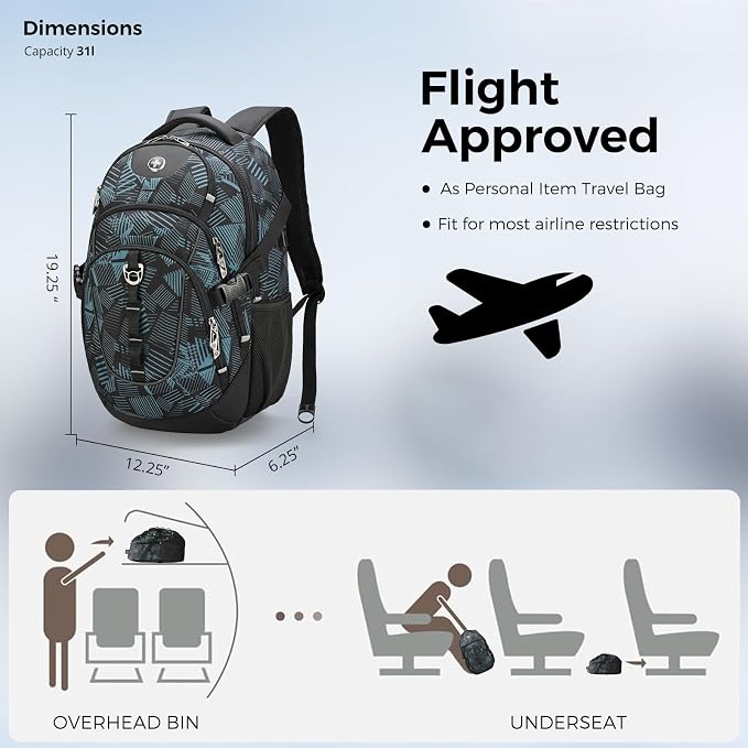Swissdigital Laptop Backpack with USB Charging Port, Travel Backpack Fits 15.6 inches Computer, 31L Backpack for Men, Dark Green | SD803-96 - Image 7