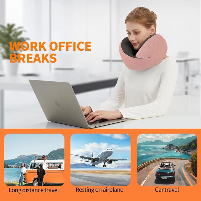 Travel Neck Pillow Airplane, Memory Foam Travel Pillows for Comfort on Sleeper Hold Compact and Ergonomic Design for Traveling Car Rides Home Road Trip Essentials for Adults and Kids (Pink) - Image 4
