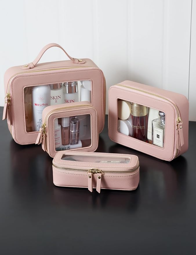 Makeup Brush Travel Case Slim Makeup Bag for Women Clear Cosmetic Bag Cute Makeup Case Pink Toiletry Bag for Traveling Transparent Car Makeup Bag Aesthetic Makeup Brush Bag - Image 7