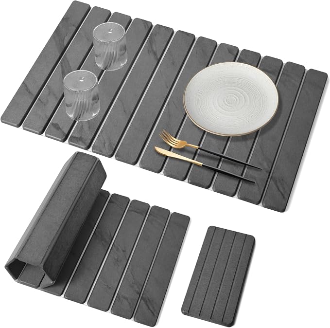 2 PCS Extra Large Stone Dish Drying Mat for Kitchen Counter, 28"×16" Marble Dish Drying Mat with 8"x 4" Coasters, Non - Slip Collapsible Absorbent Mat for Multi - Purpose, Match Any Countertop by tdcokhe