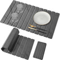 Large Stone Dish Drying Mat for Kitchen Counter, Quick Dry Dish Drying Mats, Foldable Absorbent Diatomaceous Earth Mats for Dishes Bottles Cup, Match Any Countertop (Gray Marble 28"×16" & 8"x4") by Lprmnnc