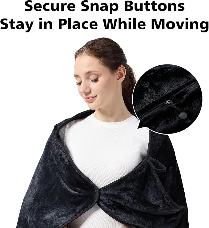 Packable Travel Throw Blanket, Black | Soft lightweight wearable travel accessory with carry pouch, airplane blanket, road trips, office naps,outdoor camping - Image 6