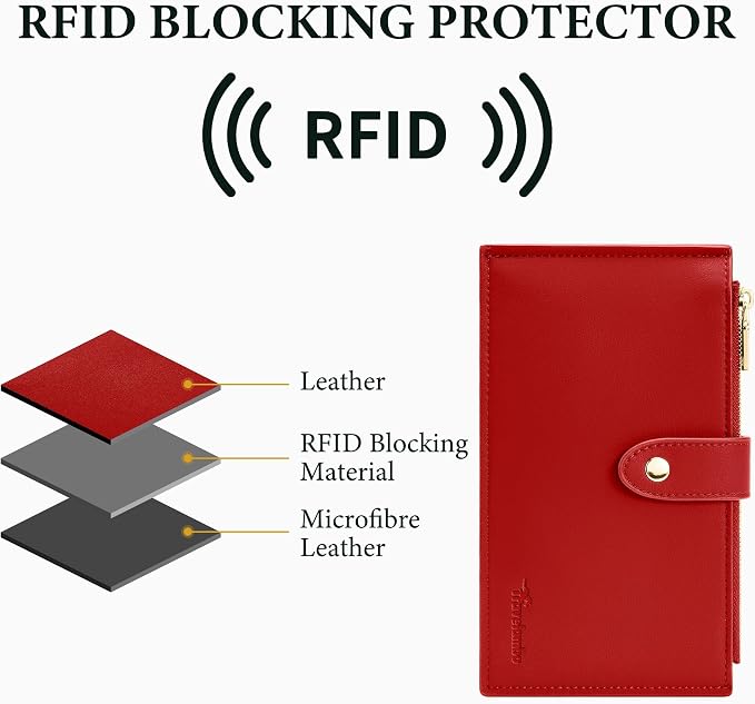 Travelambo Womens Leather Bifold Wallet, Slim RFID Blocking Card Holder | Large Capacity, 16 Card Slots & ID Window, 2 Zipper Pockets, Dual Snap Closure, Slim Lightweight, RFID Privacy Protection - Image 3