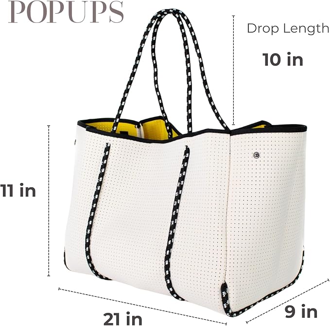 POPUPS Large Neoprene Tote Bag for Women - Everyday Designer Handbag for Travel Work and Beach with Pockets and Zipper Pouch - Image 3