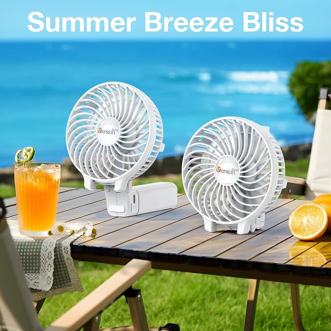 VersionTECH. Portable Handheld Fan, Powerful+Durable+4000mAh+180° Foldable, Mini Table Fans with USB Rechargeable Battery Operated Cooling Accessories for Personal Use, Travel, Office White - Image 7