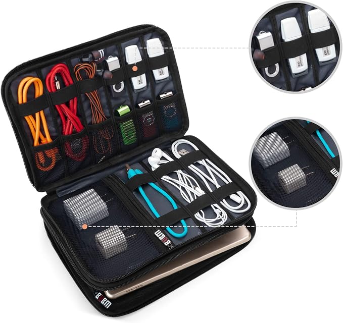 BUBM Double Layer Electronic Accessories Organizer, Travel Gear Bag for Cables, USB Flash Drive, Plug and More, Perfect Size Fits for iPad Mini (Medium, Blue) | Travel Gadget Bag for Cables, USB Flash Drive, Plug and More, Perfect Size Fits for iPad Mini - Image 2