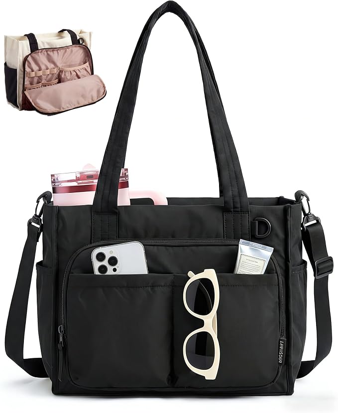 BAGSMART Tote Bag for Women, Puffy Laptop Work College Shoulder Handbag | 30oz or 40oz Tumbler Holder with Crossbody Strap, 13 inch or 15.6 inch Laptop Sleeve, Water Resistant Puffer Teacher Tote Bag by BAGSMART