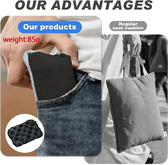 Inflatable Seat Cushion for Stadium, Camping, Travel, Office - Lightweight Waterproof Portable Air Seat Pad for Tailbone Relief & Comfort - Compact, Easy Inflate/Deflate Cushion (GreyA) - Image 2