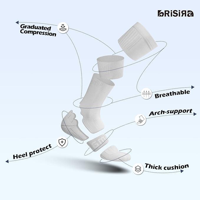 BRISIRA Coolmax Cooling Compression Socks for Women 2 Pairs Knee High 15-20 mmHg Arch Support for Nurse Pregnancy Flying | 2 Pair, Arch Support, Anti Blister, Breathable, Moisture Wicking, Cushioned, Flying, Nurses, Pregnancy, Travel - Image 4