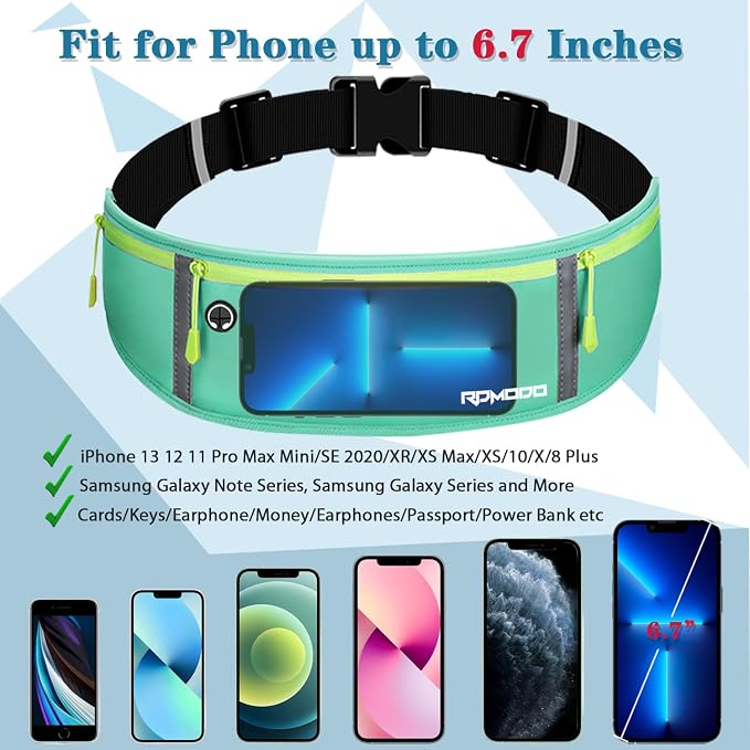 Running Belt for Women, Fanny Pack for Men Workout, Sky Blue | Running Waist Belt with 3 Zipper Pockets, Water Resistant Waistband, Lightweight & Adjustable Runners Belt for iPhone Samsung - Image 5