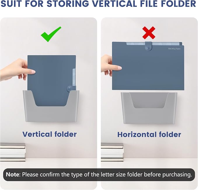 JOMOLA No Drilling File Holder 3 Pack Mail Organizer Wall Mount File Organizer Holder Office Wall Hanging Files Magazines Organizer Plastic Door Mount Wall Pocket with Adhesive Pad, Grey Color - Image 7