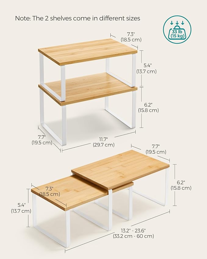 SONGMICS Cabinet Organizer Shelf, Set of 4 Spice Rack, Kitchen Storage | Kitchen Storage, Spice Rack, Steel and Bamboo, White and Yellow, BYSTRO Collection UKCS010N01 - Image 2