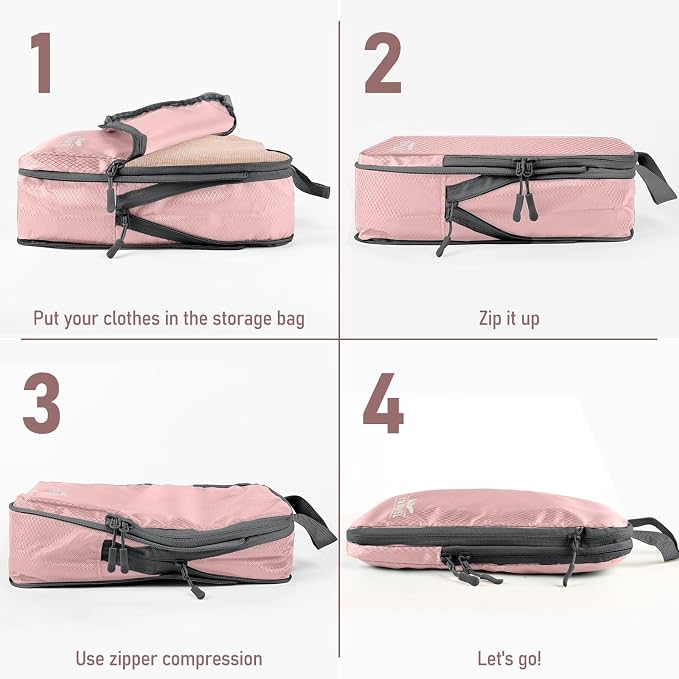 6 Set Compression Packing Cubes, Suitcase Organizer, Lightweight Travel Essentials, Compression Bags For Travel Accessories Luggage Storage Set (6Pcs, Grayish pink) - Image 3