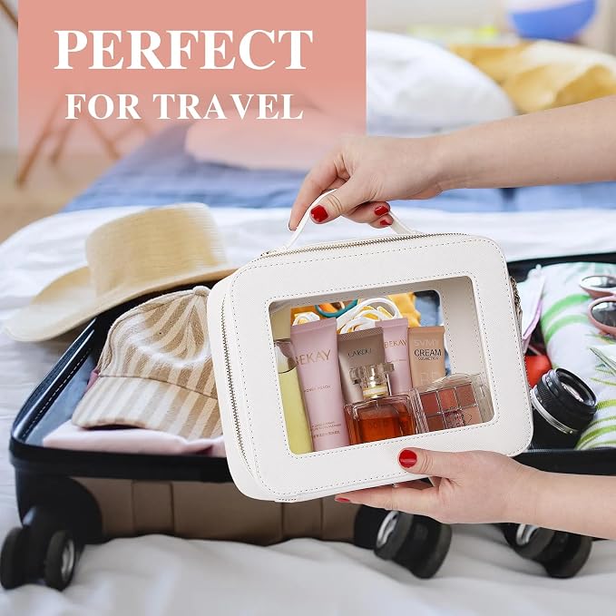 Pinkmik Clear Makeup Bag, (White, L) | Mahjong Tiles Bag ,Travel Cosmetics and Toiletries Case, Portable Makeup Organizer,Car Bag with Zipper,Waterproof, - Image 4