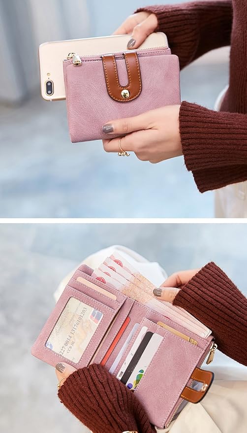 AOXONEL Women's Rfid Small Bifold Leather Wallet Ladies Mini Zipper Coin Purse id card Pocket,Slim Compact Thin - Image 2