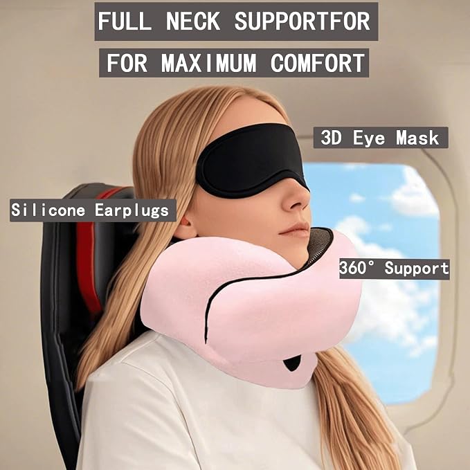 Travel Neck Pillow for Airplanes, 100% Pure Memory Foam Travel Pillow, 360° Support Ergonomic Design, Portable Airplane Pillow with Washable Cover, Perfect for Airplanes, Car & Office - Image 2