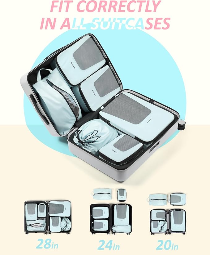 BAGSMART Compression Packing Cubes for Travel, 6/5/4set Lightweight Packing Organizers, Summer Travel Essentials Suitcase Organizer Bags Set - Image 3