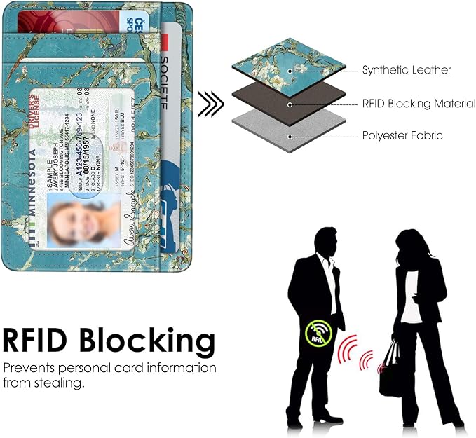 FINTIE Slim Front Pocket Wallet, RFID Blocking Credit Card Holder | Minimalist Card Cases with ID Window for Men Women, Blossom - Image 5