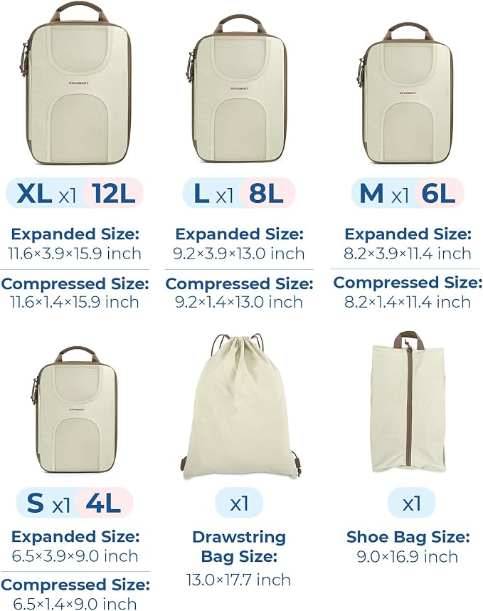 BAGSMART 6 Set Compression Packing Cubes, Travel Luggage Organizer Bags - Image 2