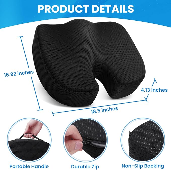 Seat Cushion - Cushion for Office Chair, Car Seat, Airplane, Bleacher - Sciatica & Coccyx Pain Relief Desk Chair Cushion for Long Sitting Office Workers, Car Drivers(Black, XX-Large) | for Car Seat, Airplane, Desk Chair - Sciatica & Hip & Coccyx Pain R... - Image 2