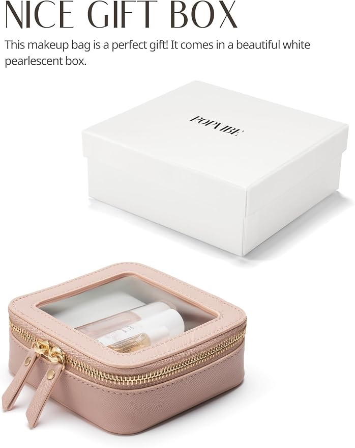 Small Clear Makeup Bag for Purse, Travel Cosmetic Case, Mauve, Mini | Waterproof PU Leather, Transparent Square Make Up Pouch with Zipper, Tiny Pink Toiletry Organizer Bag Women Car Essential Bag - Image 8