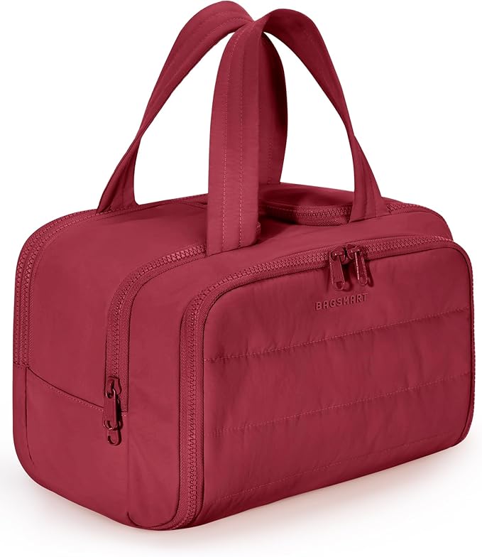 BAGSMART Travel Toiletry Bag, Puffy Toiletry Bag for Women, Wide-open toiletry bags for traveling, Large Travel Cosmetic Makeup Bag Organizer for Accessories,Toiletrie (Vintage Berry) by BAGSMART