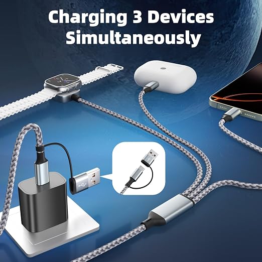 Travel Essentials 3 in 2 Multi Charging Cable for iWatch Charger/iPhone17-8 | 2Pack 5FT USB A/C Charging Cords for Multiple Devices, Braided Universal Charger for Home/Travel/Cruise, Car Accessories - Image 2