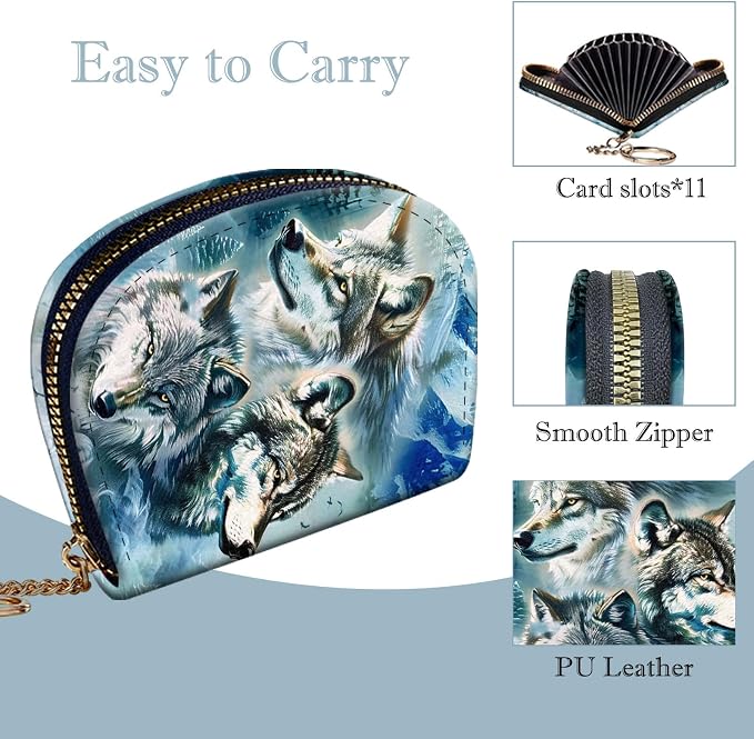 Women's Slim RFID Wallet – Compact Leather Card Holder Wallet for Women, 9 Card Slots RFID Blocking Credit Card Organizer, Small Travel Wallet - Mountain Wolf Pack - Image 4