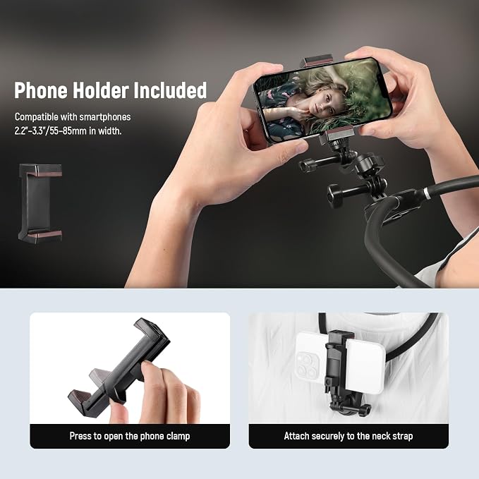 NEEWER Magnetic Neck Mount Compatible with GoPro DJI Insta360 iPhone, GP15 | Compatible with Hero 13 12 11 MAX DJI Action 4 Insta360, Quick Release, Flexible POV Action Camera Mount Adapter Phone Holder - Image 8