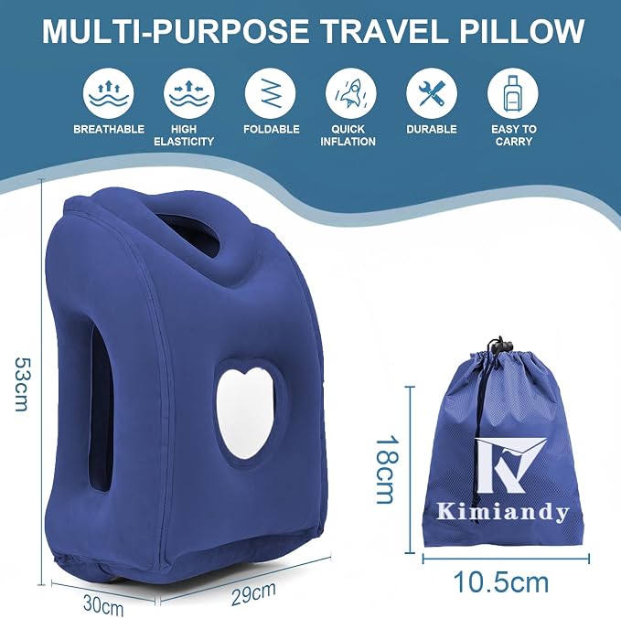Upgraded Inflatable Travel Air Pillow for Sleeping to Avoid Neck and Shoulder Pain,21" H*12.6" W (Dark Blue, 21 x 12.6 x 12.6 inches) - Image 2