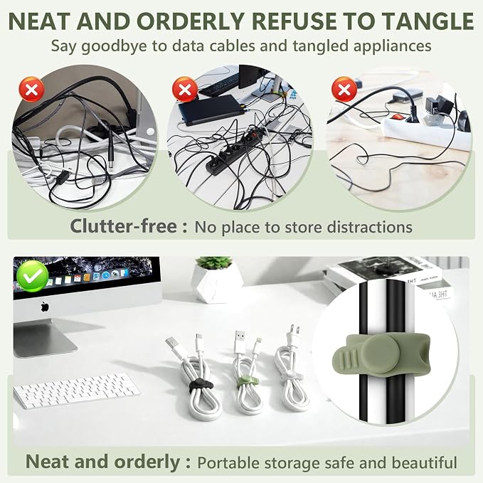 24Pcs Silicone Cable Ties Cord Organizer Cable Management - 4 Colors | Elastic Reusable Cable Straps for Earphone, Phone Charger, Computer Wires, Cap in Home,Office,Kitchen,School,Travel,Hiking - Image 4
