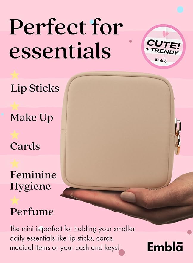 Embla Makeup Bag Travel Cosmetics Pouch and Toiletry Bag, Nylon Zipper Pouch Purse, Cute Make Up Organizer Storage Tote for Women Girls, Waterproof Travel Skincare Case, Small Makeup Bags, Sand - Image 3