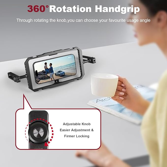 Magnetic Phone Cage with Handle,Smartphone Cage Kit with 360° Rotation Handgrip and Magnetic Sticker for Photography,Compatible with iPhone 17/16/15/14/13 Series and Andriod Phones (Black) - Image 5