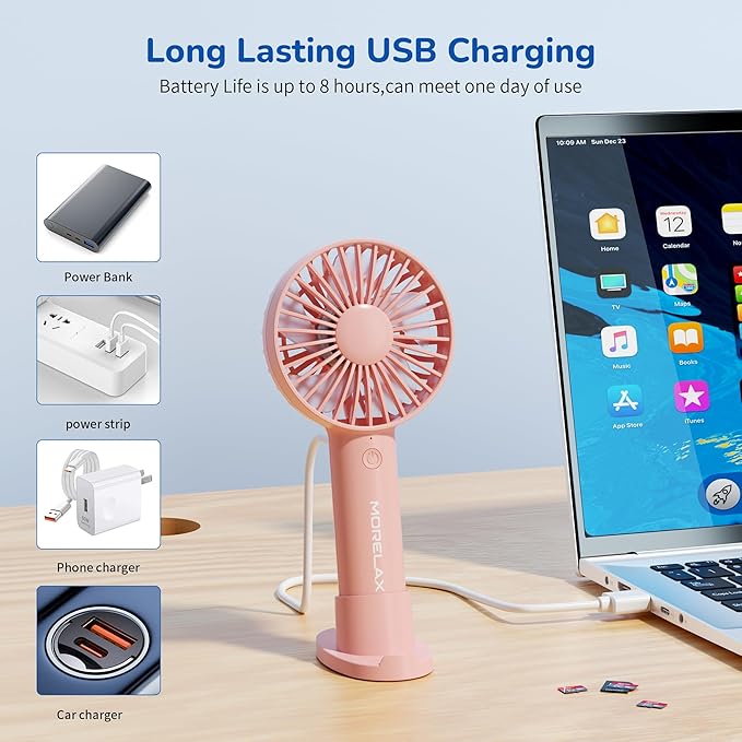 Jancane Handheld Fan, Portable Fan, 4000mAh Rechargeable Personal Fan, 10H Battery, Strong Wind, Small & Powerful, Cute Design for Travel, Makeup, Girls Women Summer Travel Essential Gift - Image 4
