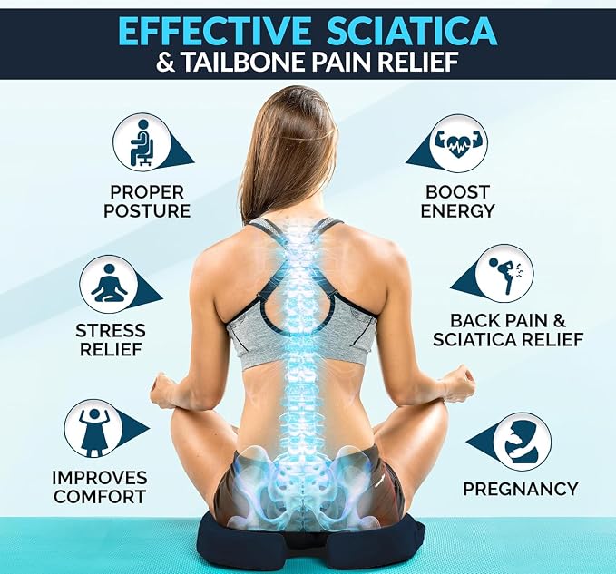 ComfiLife Doctor Recommended Seat Cushion - Premium Gel & Memory Foam Office Chair, Car Seat, Lifting Cushion - Chair Cushions for Back & Sciatica Relief - Seat Cushions for Office & Desk (Navy) - Image 8