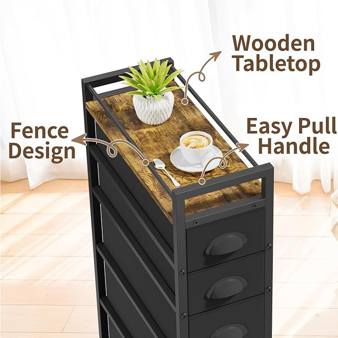 LASZOLA Narrow Cabinet Slim Storage Cart for Bathroom Small Space, Black | 5 Tiers Skinny Rolling Organizer Shelf with Sturdy Fabric Drawers, Lightweight Mobile on Wheels, Between Washer and Dryer - Image 6