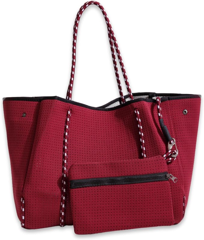 POPUPS Large Neoprene Tote Bag for Women - Everyday Designer Handbag for Travel Work and Beach with Pockets and Zipper Pouch by POPUPSBrand
