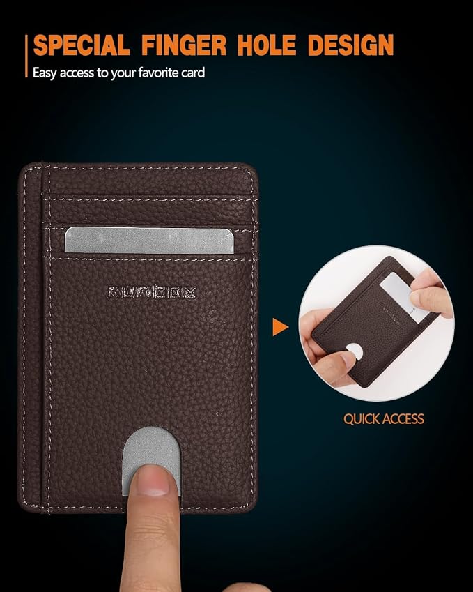 RUNBOX Slim Wallet for Men and Women, RFID Blocking Leather Card Holder | Minimalist 8-slot design fits IDs and credit cards in a thin profile for front pockets, purses, pants and travel - Image 3
