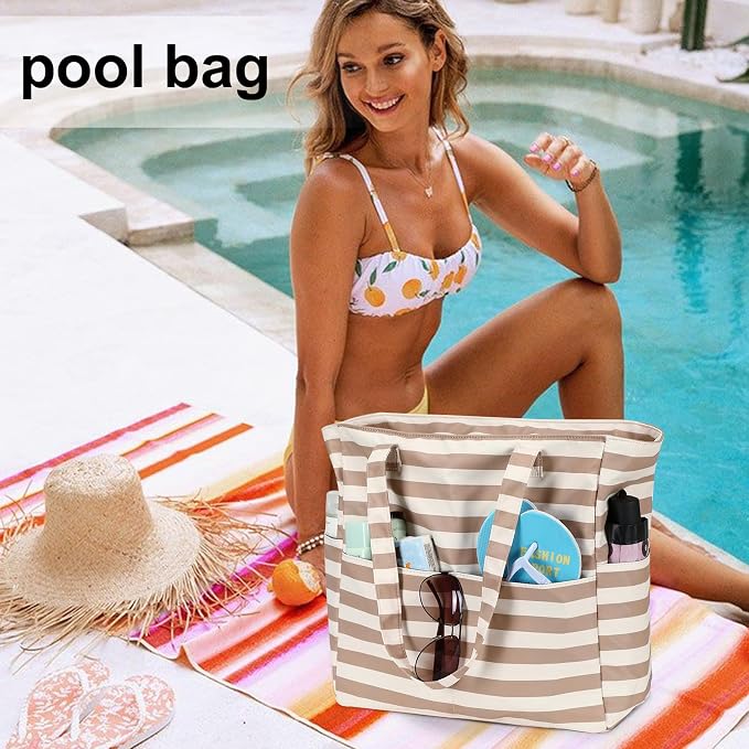 LEDAOU Large Beach Bag for Women, Waterproof Sandproof Tote Bag with Zipper | 36L Pool and Swim bag with Zipper, Wet/Dry pocket and 7 Pockets for Beach Days, Cruises, Vacations and Family travel - Image 3